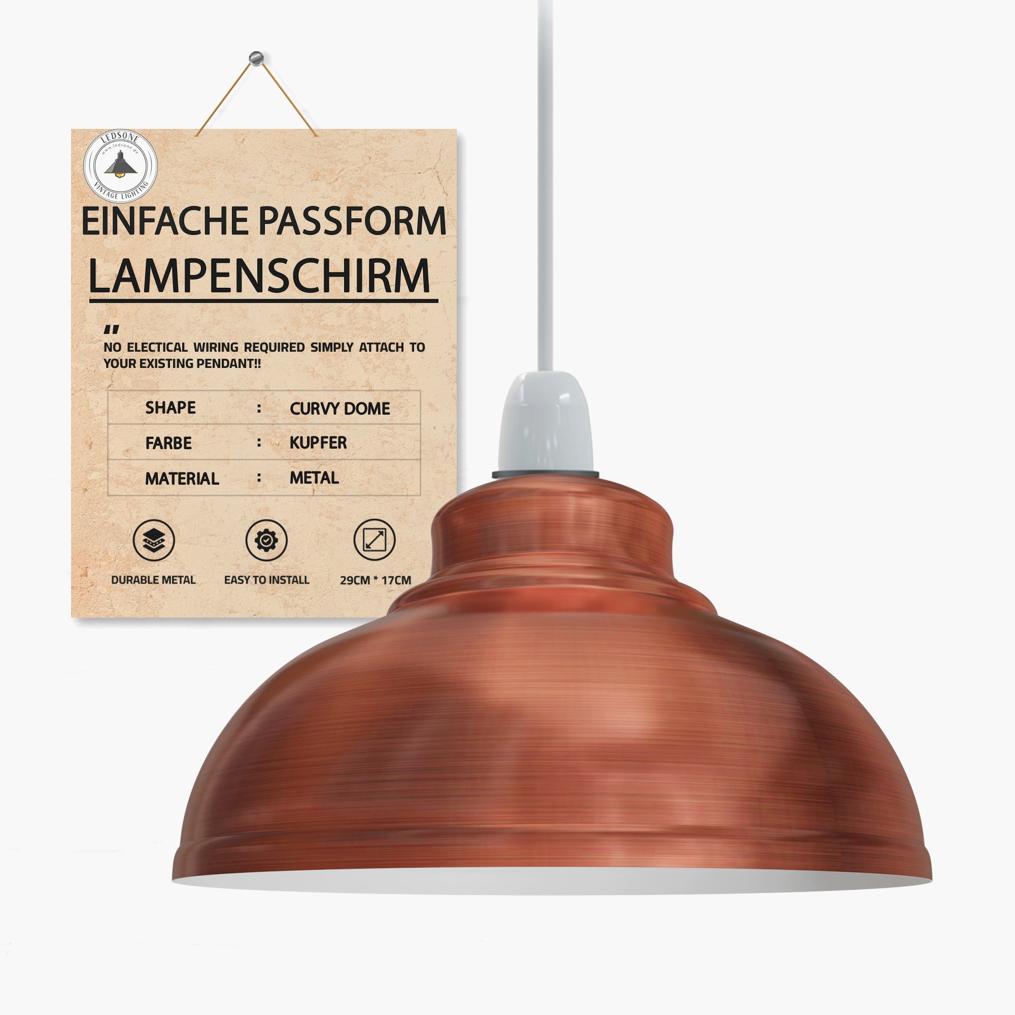 LEDSone Vintage-Lampenschirm Aus Metall, Scheibenförmig – Einfache Montage, Durchmesser 40 Cm, Höhe 7,5 Cm, Für Deckenleuchten In Wohnzimmer, Café