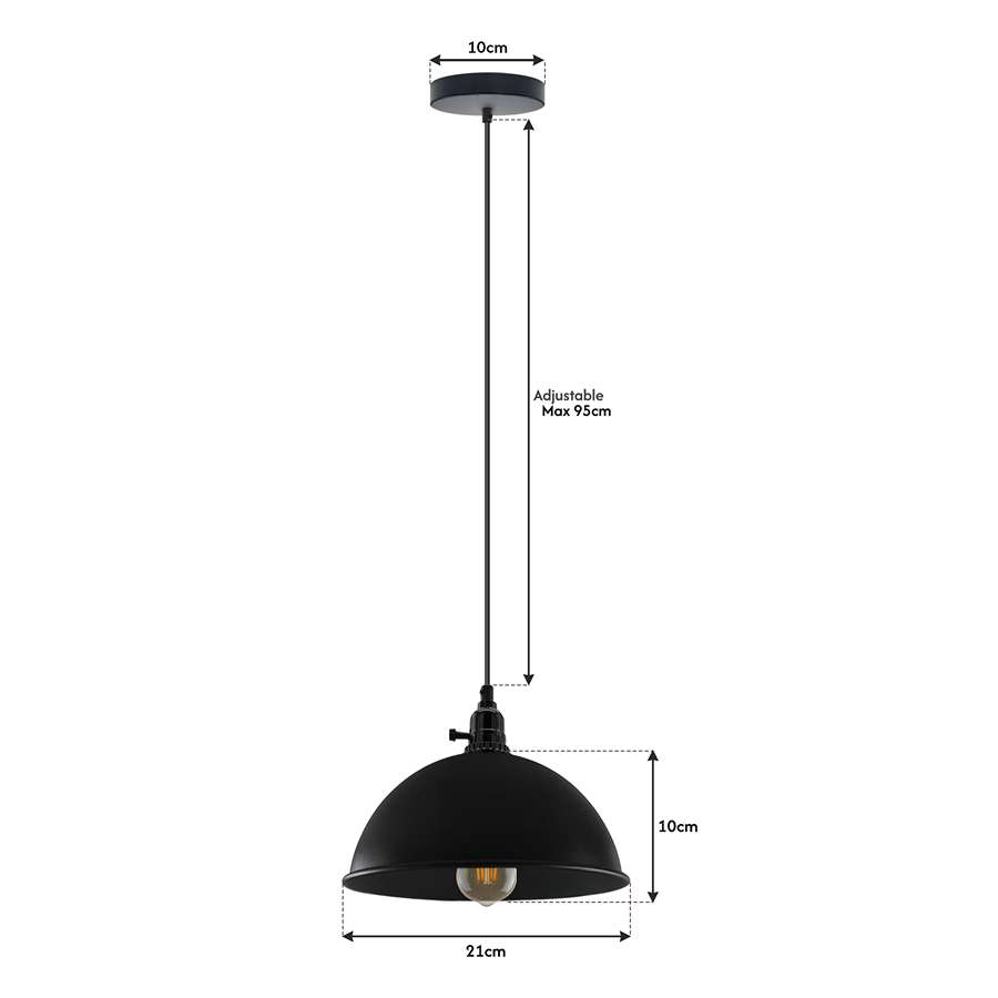 Drehbarer Ein-/Ausschalter mit Lampenfassung, Metallkuppel, schwarzer Schirm, hängende Pendelleuchte mit 95 cm verstellbarer Drahtgröße.