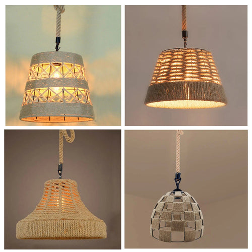 Retro Hanfseil Schwarz Pendelleuchte & Hängelampe~1697