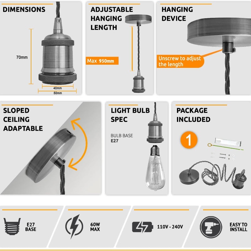 E27 Pendel Kit  Green Brass Fassung