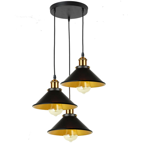 Lampada a sospensione a 3 vie con paralumi, lampadario da soffitto, lampada industriale~3026