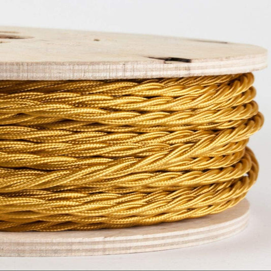 Goldenes Textilkabel 2-adrig gedreht für Vintage Lampen