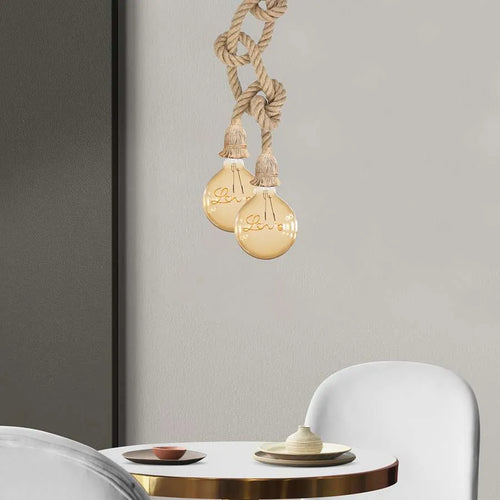 Vintage Retro Hanfseil-Pendelleuchte – E27 Deckenlampe-Doppelseil,1 .5m Länge~2835