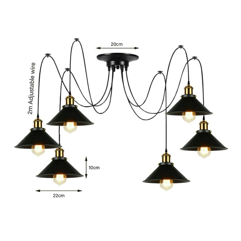 Industrial Style Pendelleuchte 6-flammig Messing-Details