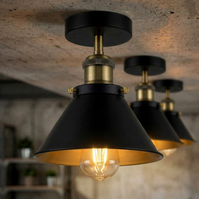 Kompakte Flush Mount Lampe Schwarz Gold für den Flur