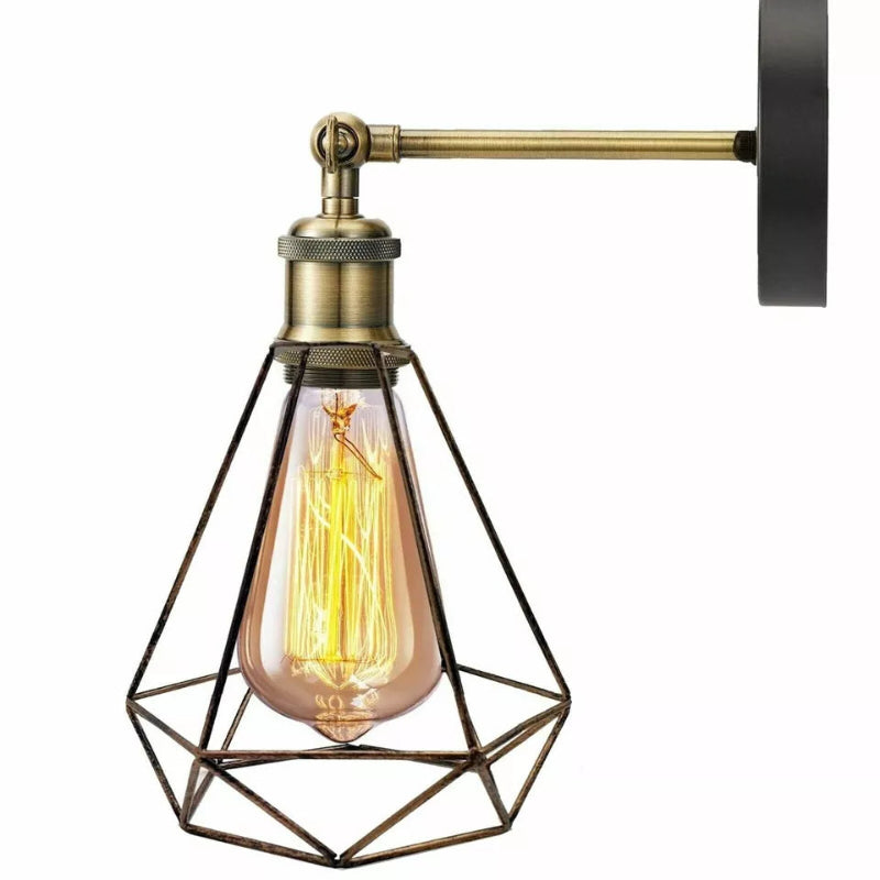Kupferkäfig, grüne Messinghalterung, Wandlampe