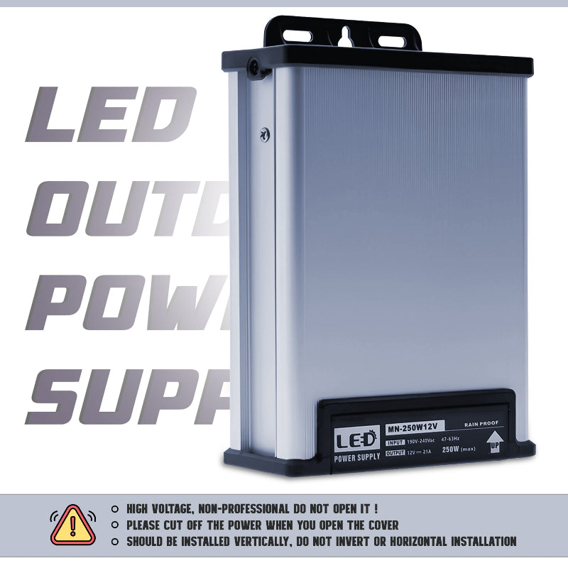 
LED Trafo 12V 21A,250W IP45 Wasserdichter Netzteil