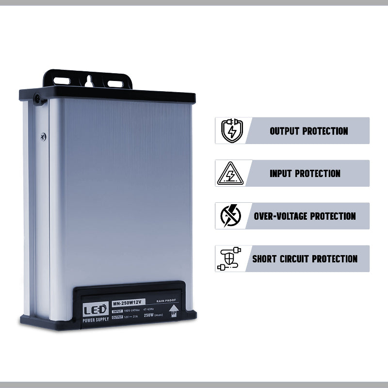 
LED Trafo 12V 21A,250W IP45 Wasserdichter Netzteil