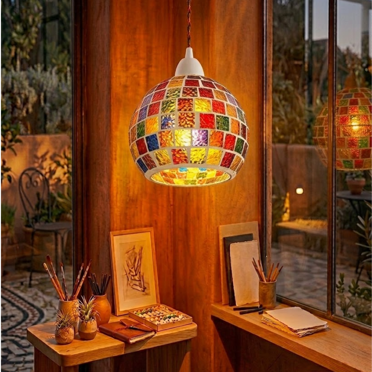 Mosaik-Glaslampenschirm Tiffany Handgefertigt Ersatzschirm E27/B22 ~37 –
