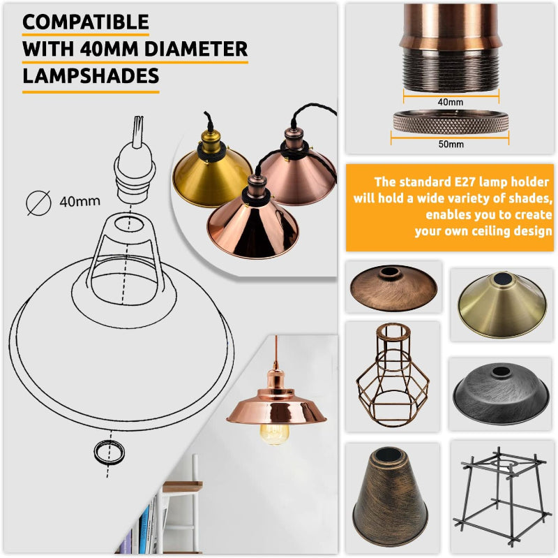 Lampenfassung mit 1m Textilkabel gedreht