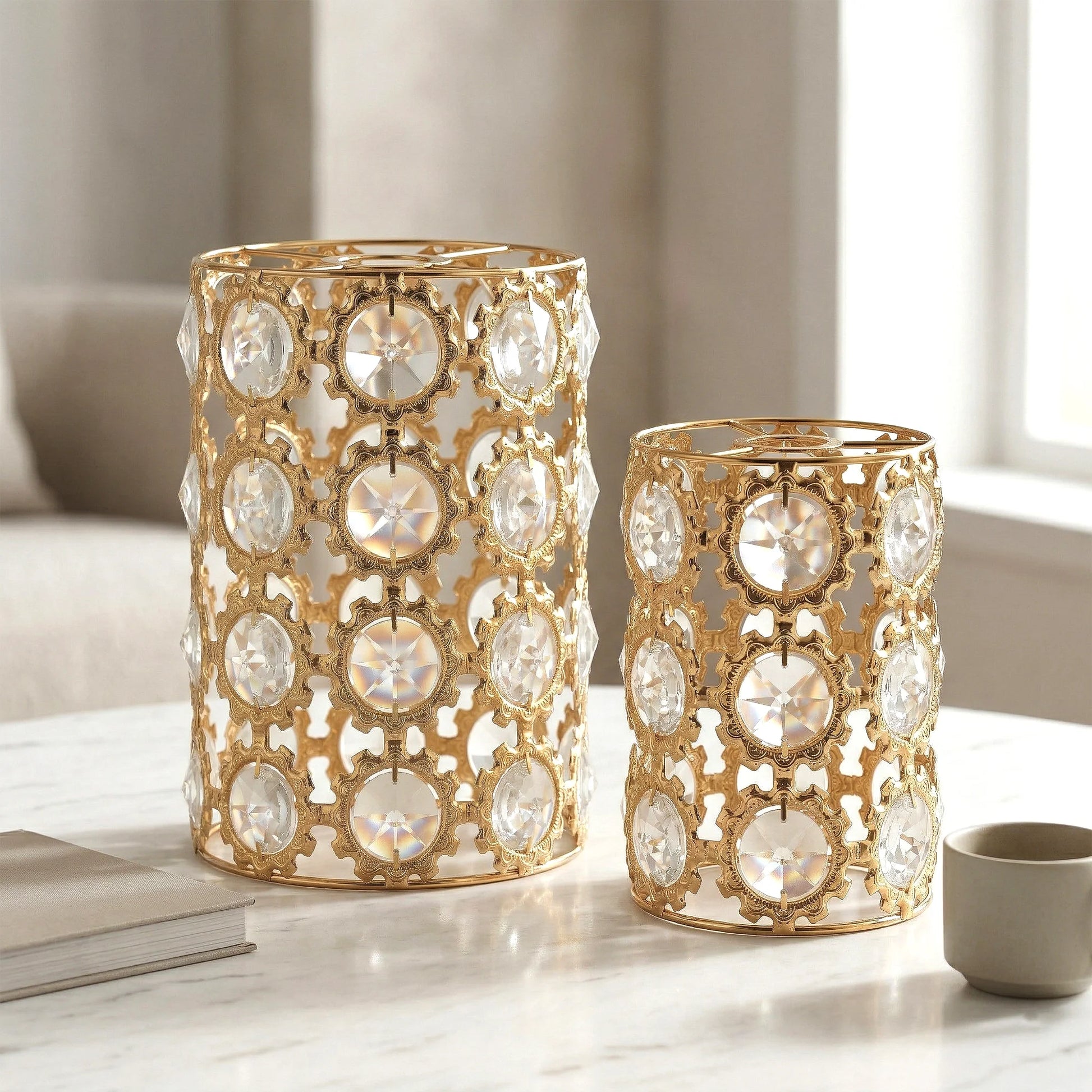 Lampenschirm Kristall gold zylinder