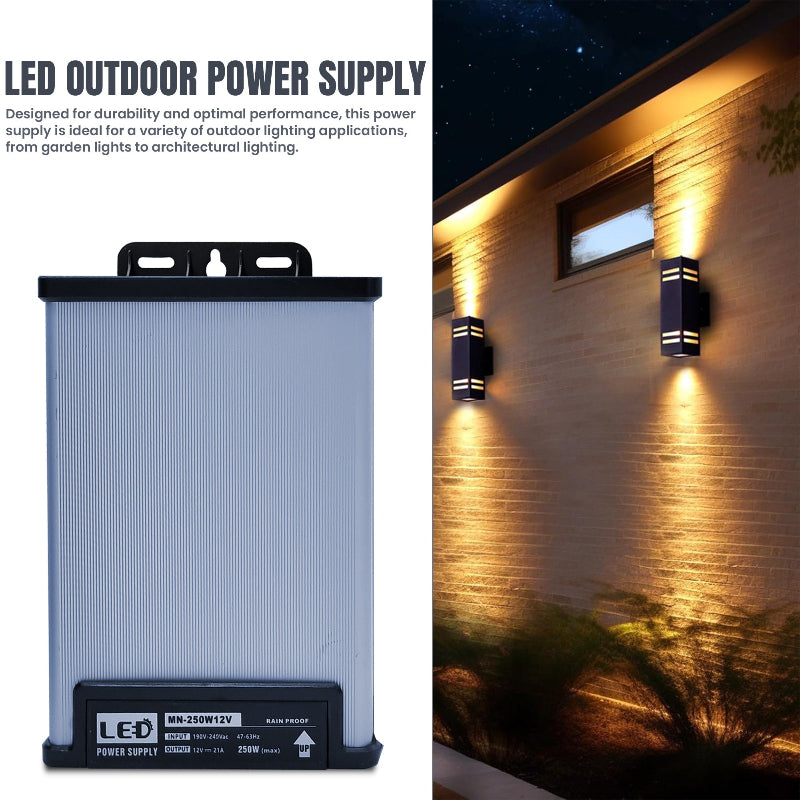 
LED Trafo 12V 21A,250W IP45 Wasserdichter Netzteil