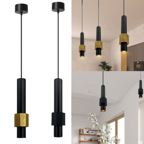 Moderne Pendelleuchten in Schwarz & Gold 28cm rohrlampen ~2585