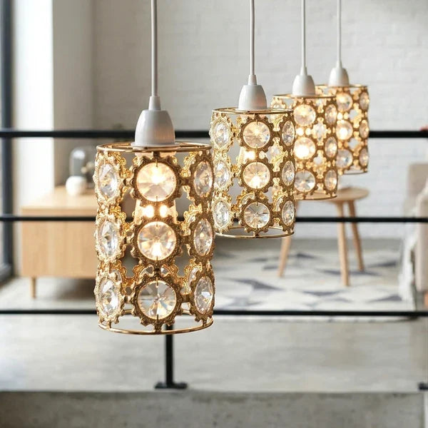 Pendelleuchte Lampenschirm gold Kristall