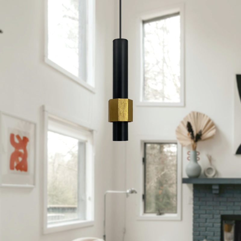 Pendelleuchte Zylinder Schwarz Gold