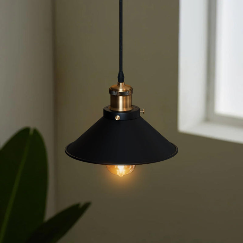 Pendelleuchte in Mattschwarz mit Messing