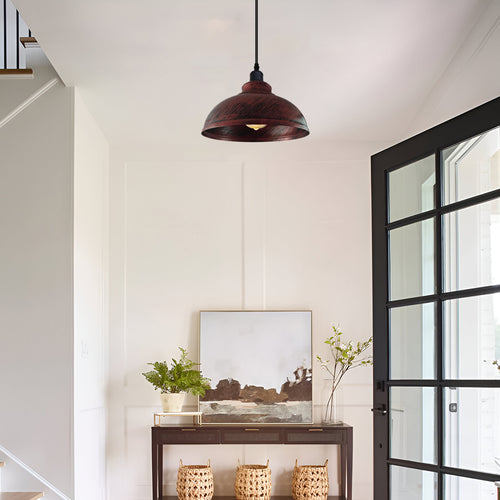 Lampada a sospensione industriale retrò E27, metallo, rosso rustico, 95 cm ~ 2959