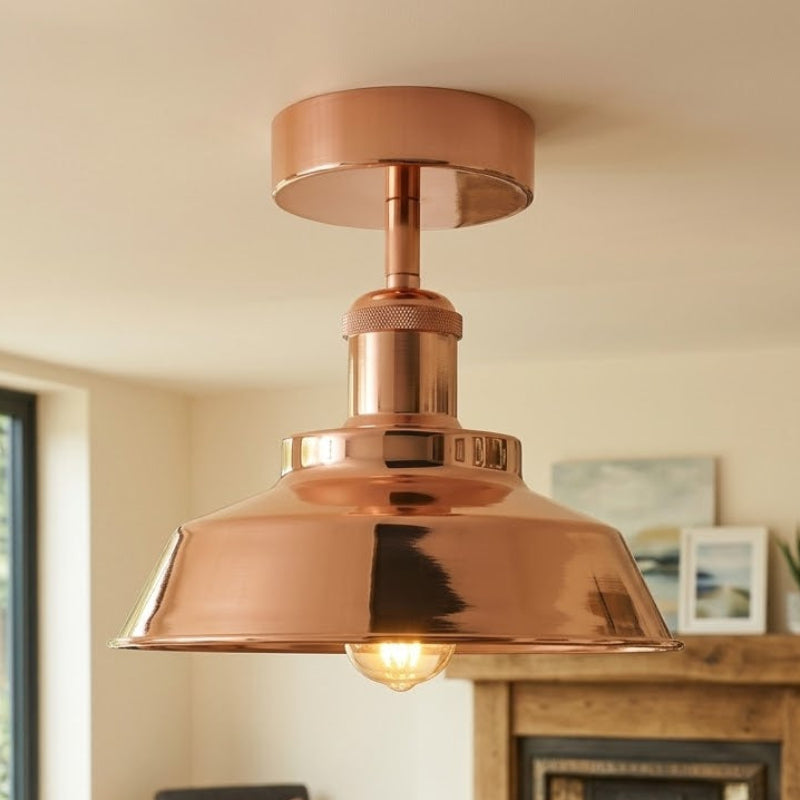 Retro Deckenlampe mit roségoldfarbenem Metallschirm 22cm