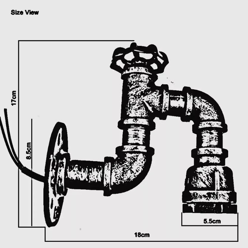 Steampunk Wandleuchte E27 Schwarz Wasserrohr Lampe 