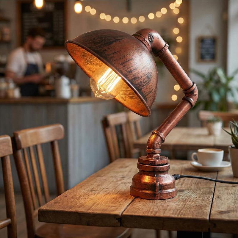 Rote Metall Rohrlampe mit Kabelschalter für Büro