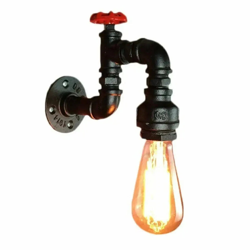 Steampunk Wandleuchte E27 Schwarz Wasserrohr Lampe 