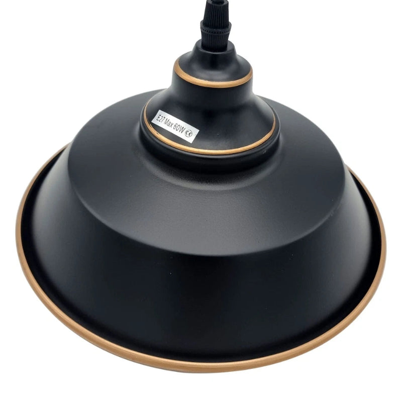 Schwarze Vintage Pendelleuchte mit Maßangaben 22cm