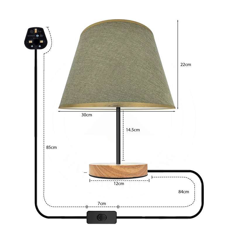 Moderne Tischlampe Stofflampenschirm Schreibtischlampe Holzsockel Plug in Schlafzimmer Nachtlicht für Heimdekoration