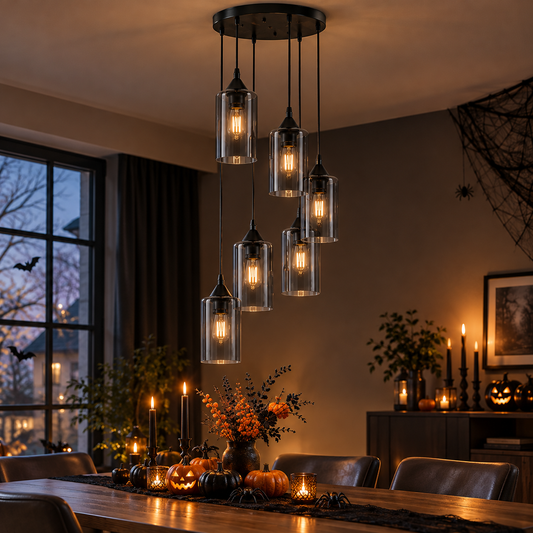 Cluster Pendelleuchte Rauchglas 6-flammig Schwarz Ø 30cm – Hängelampe E27~4188