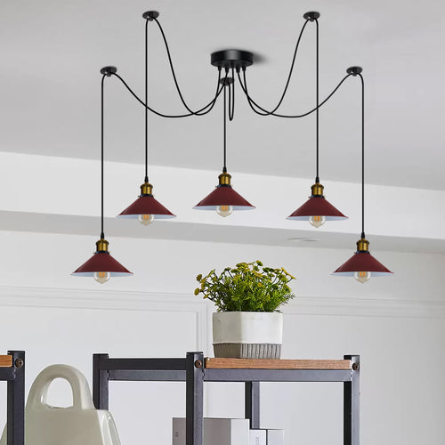 Lampada a sospensione a 5 luci con paralume conico a forma di ragno~3074