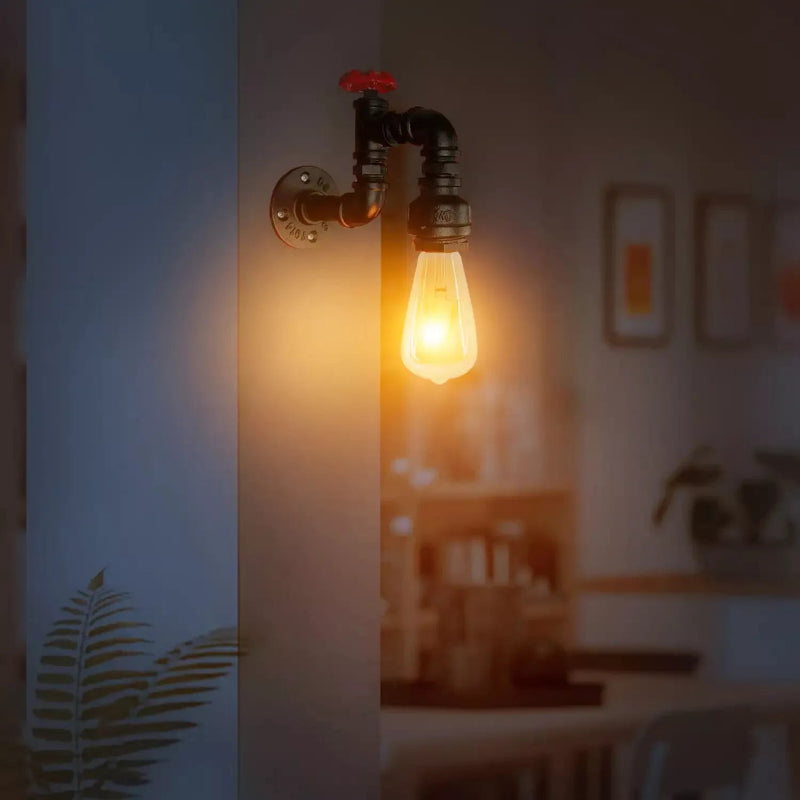 Steampunk Wandleuchte E27 Schwarz Wasserrohr Lampe 