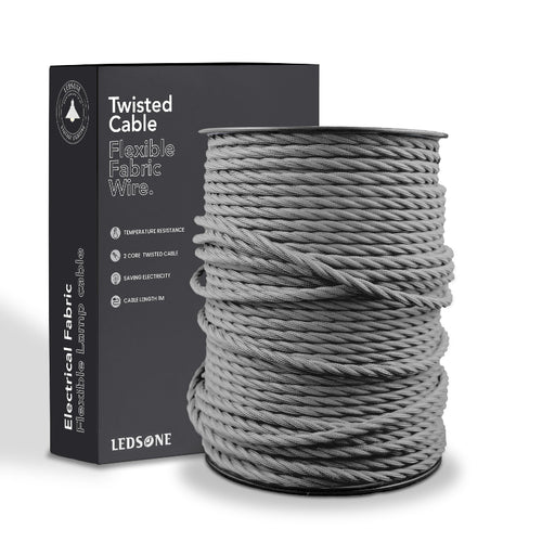 Textilkabel 2-adrig Gedreht Grau Stoffkabel geflochten ~1169