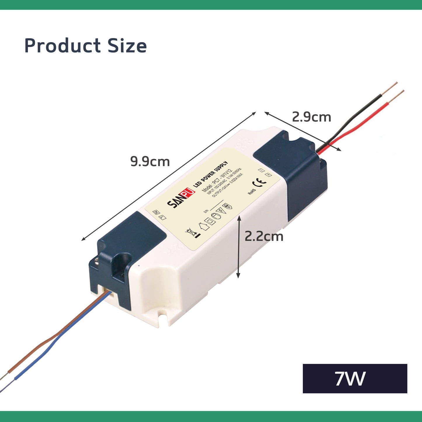 7 W 0,58 A Kompakter Sanpu LED-Treiber AC 230 V auf DC 12 V Netzteiltransformator Size