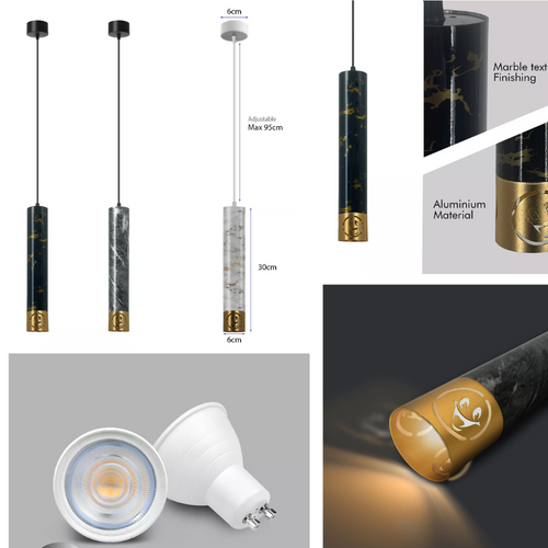 Lampade a sospensione | nero | bianco | verde | Ø 6 cm, lunghezza 30 cm | lampada tubolare ~2628