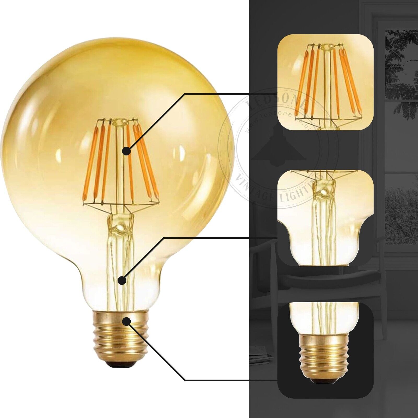 Vintage LED E27 G125  8W Glühbirne fur Wandleuchte