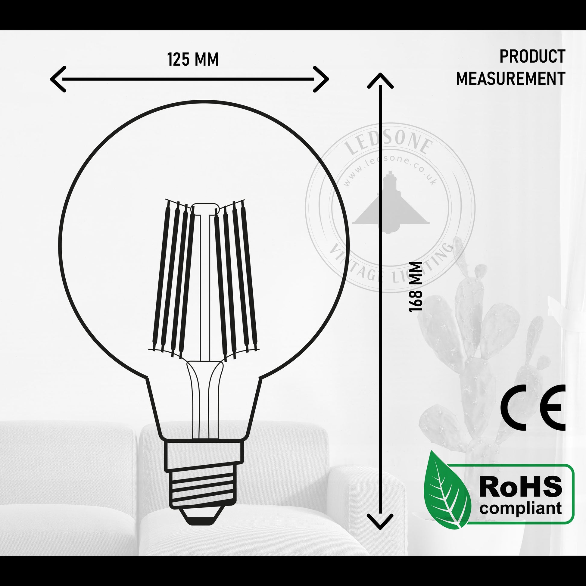 Vintage LED E27 G125  8W Glühbirne fur Wandleuchte