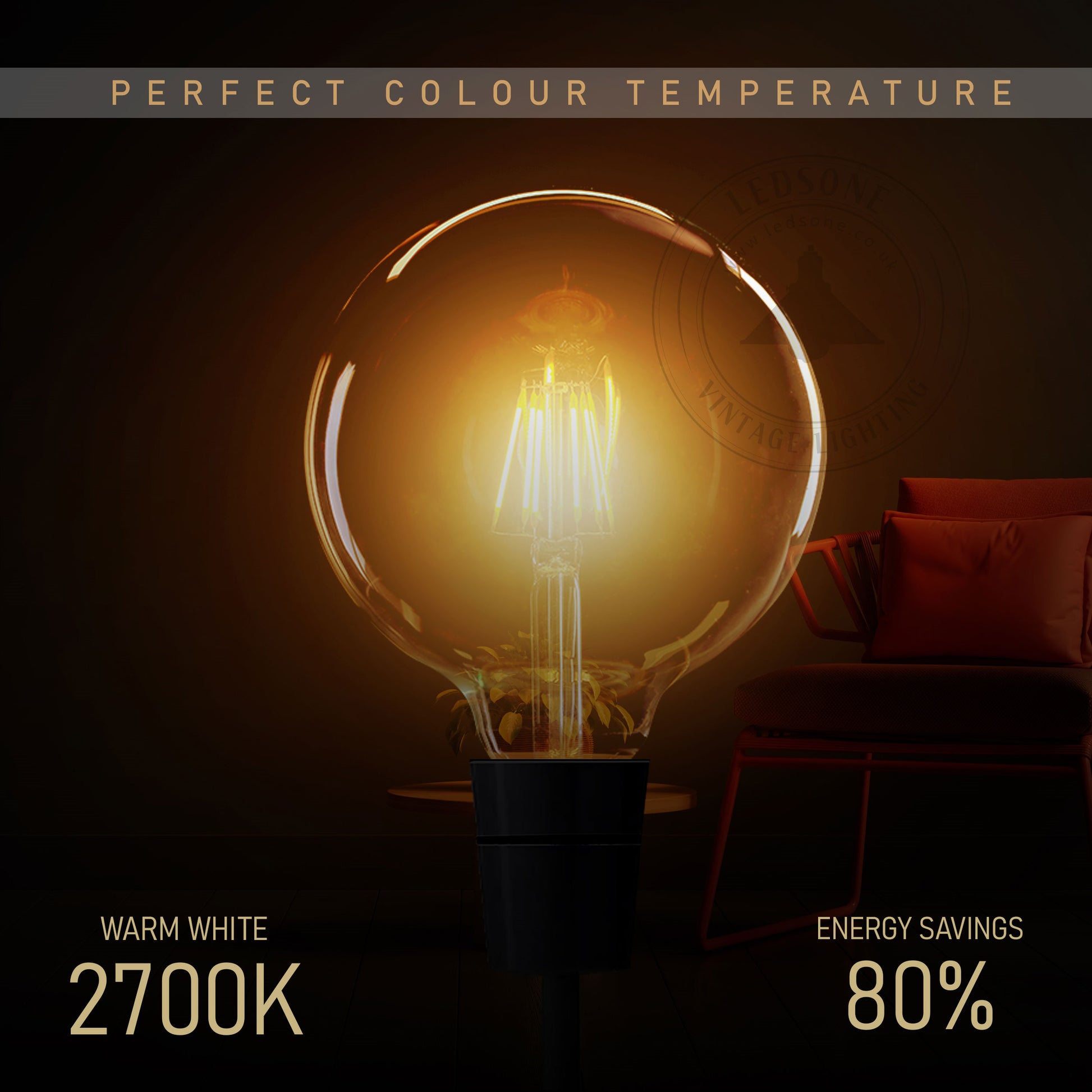 Vintage LED E27 G125  8W Glühbirne fur Wandleuchte