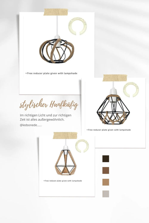 Vintage Lampenschirm–Metall & Hanf käfig–schwarz E27/B22~2451