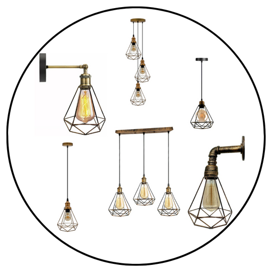 Vintage Decken Pendelleuchte Diamant Drahtkäfig-Kupfer