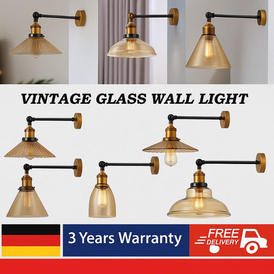 Vintage Wandleuchte mit Glasschirm