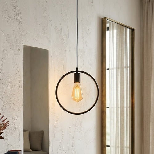 Vintage Pendelleuchte Schwarz mit Ring – E27 Fassung ~3604