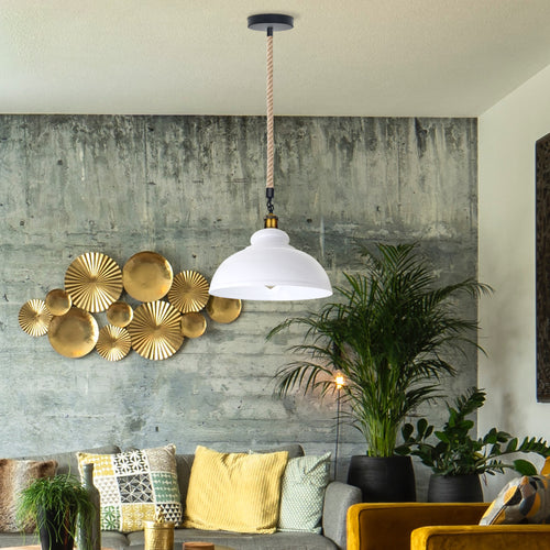 Hängeleuchte industrielle Hanfseil Metallkuppelschirm~3034