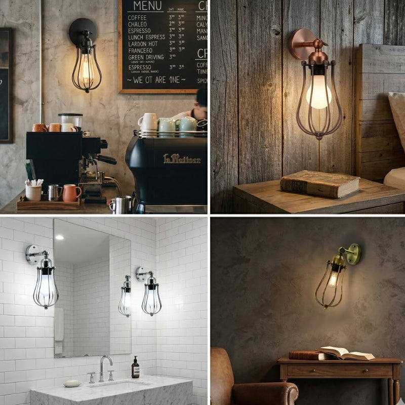 Wandleuchte E27 Industrie Wandlampe Drahtkorb 