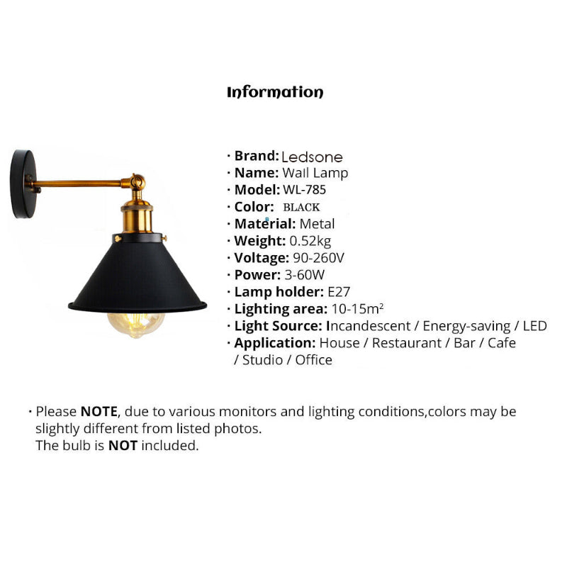 Wandleuchte Metall schwarz Wandlampe E27 Industrial