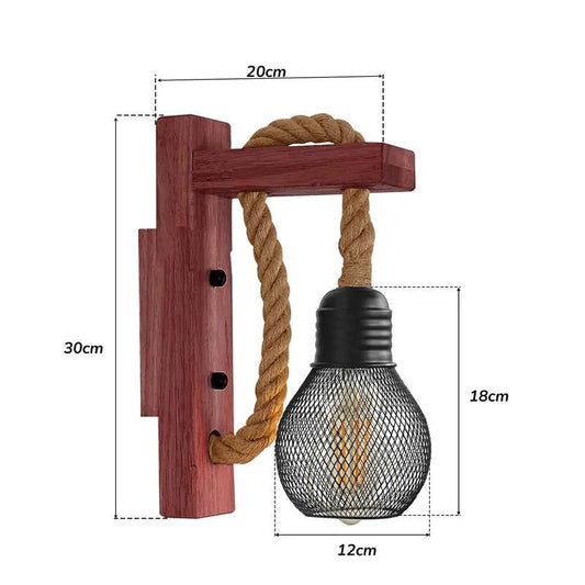  Holz Hanfseil Wandleuchte E27 12cm Käfigschirm