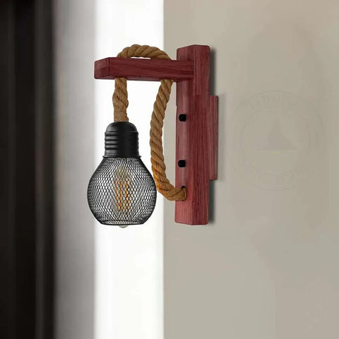 Industrielle Wandleuchte Hanfseil Pendelleuchte Holz~2634