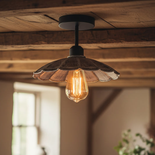 Retro loftlampe, bølget metal, blomsterdesign E27 ~3654