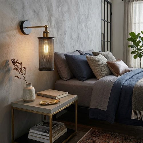 Industrie Nachttisch Wandleuchte mit Metallkäfig Design ~3591