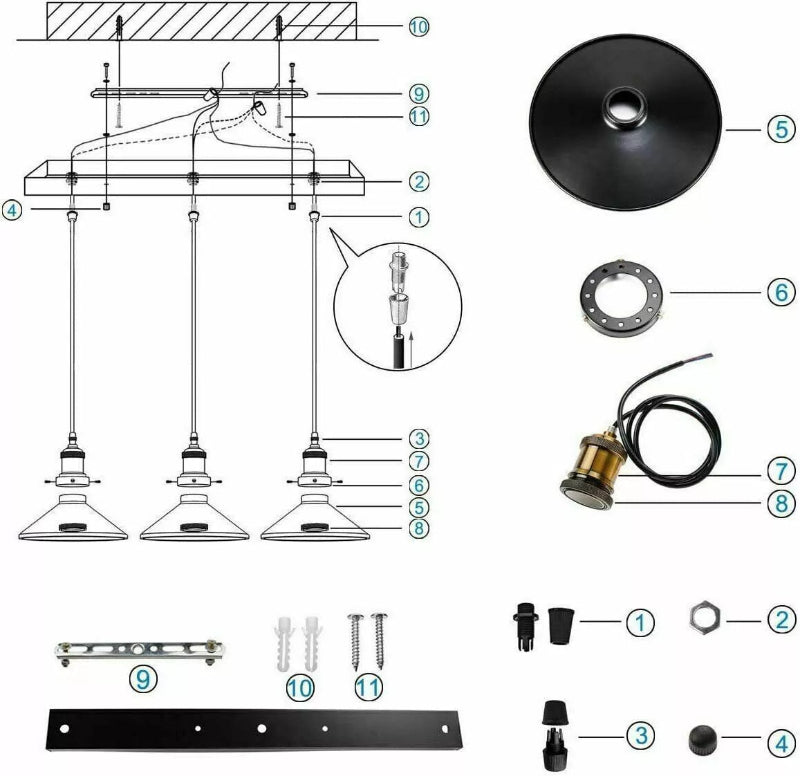 Dimmbare Deckenpendelleuchte mit schwarzem Kegeldesign – 3x E27 für stilvolle Räume