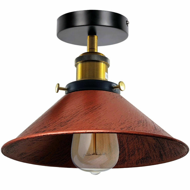 Rote Retro-Deckenleuchte mit 22 cm Durchmesser und Kegelform