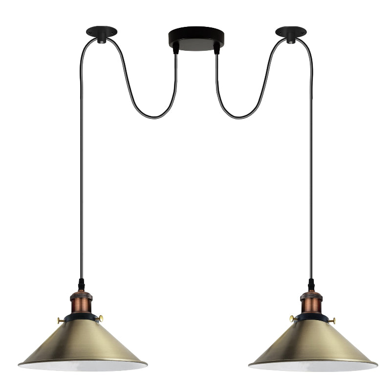 Dekorative Metalllampe in Spinnenform mit zwei verstellbaren Armen, E27-Fassung und PVC-Kabel, grün-messingfarben